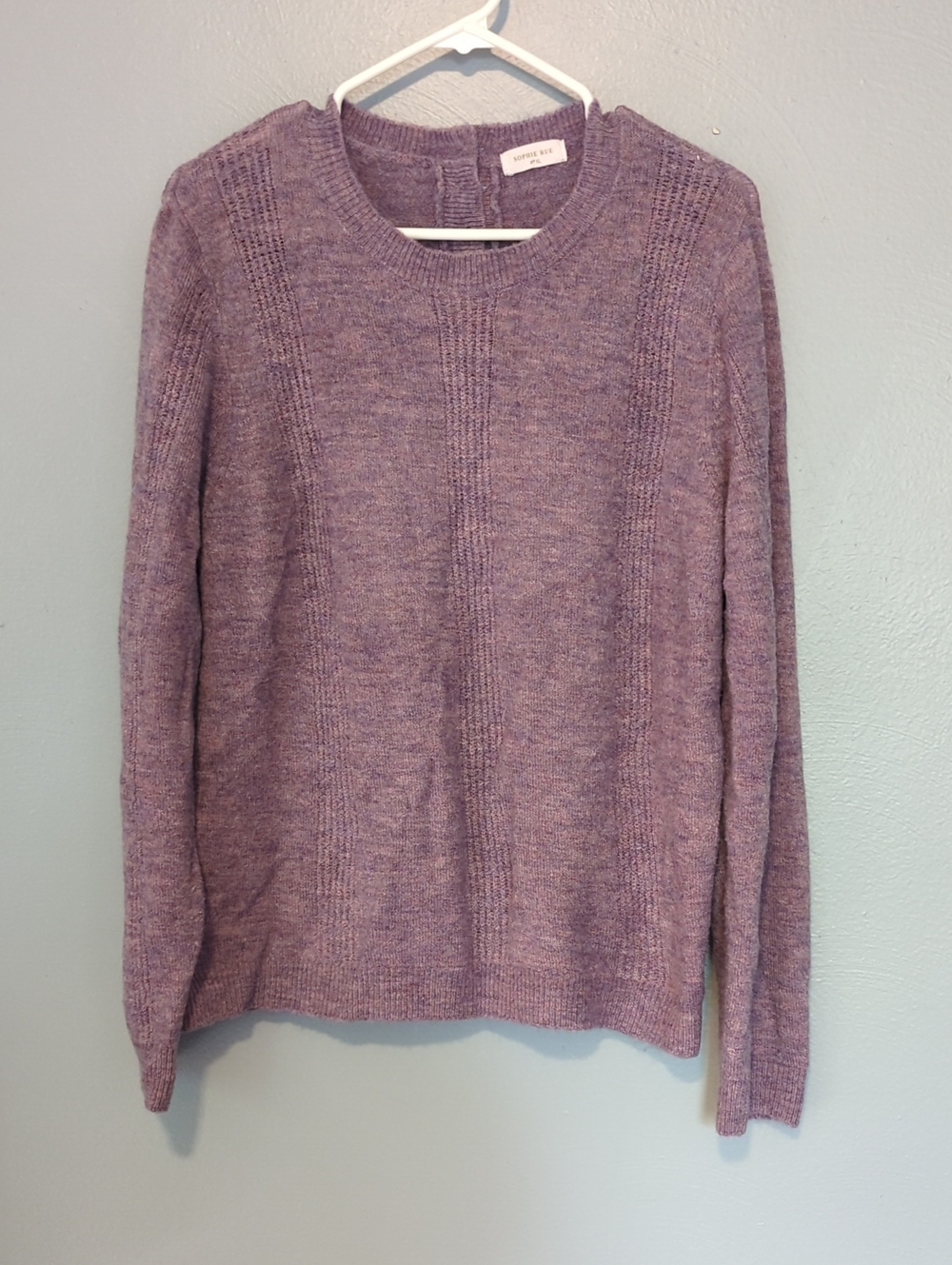Sophie Rue Brand Lavender or LIght Lilac Color Pull Over Cable Knit Sweater XL